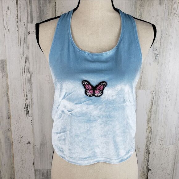 Velour Butterfly Cropped Halter Top Sz XL - Picture 1 of 6